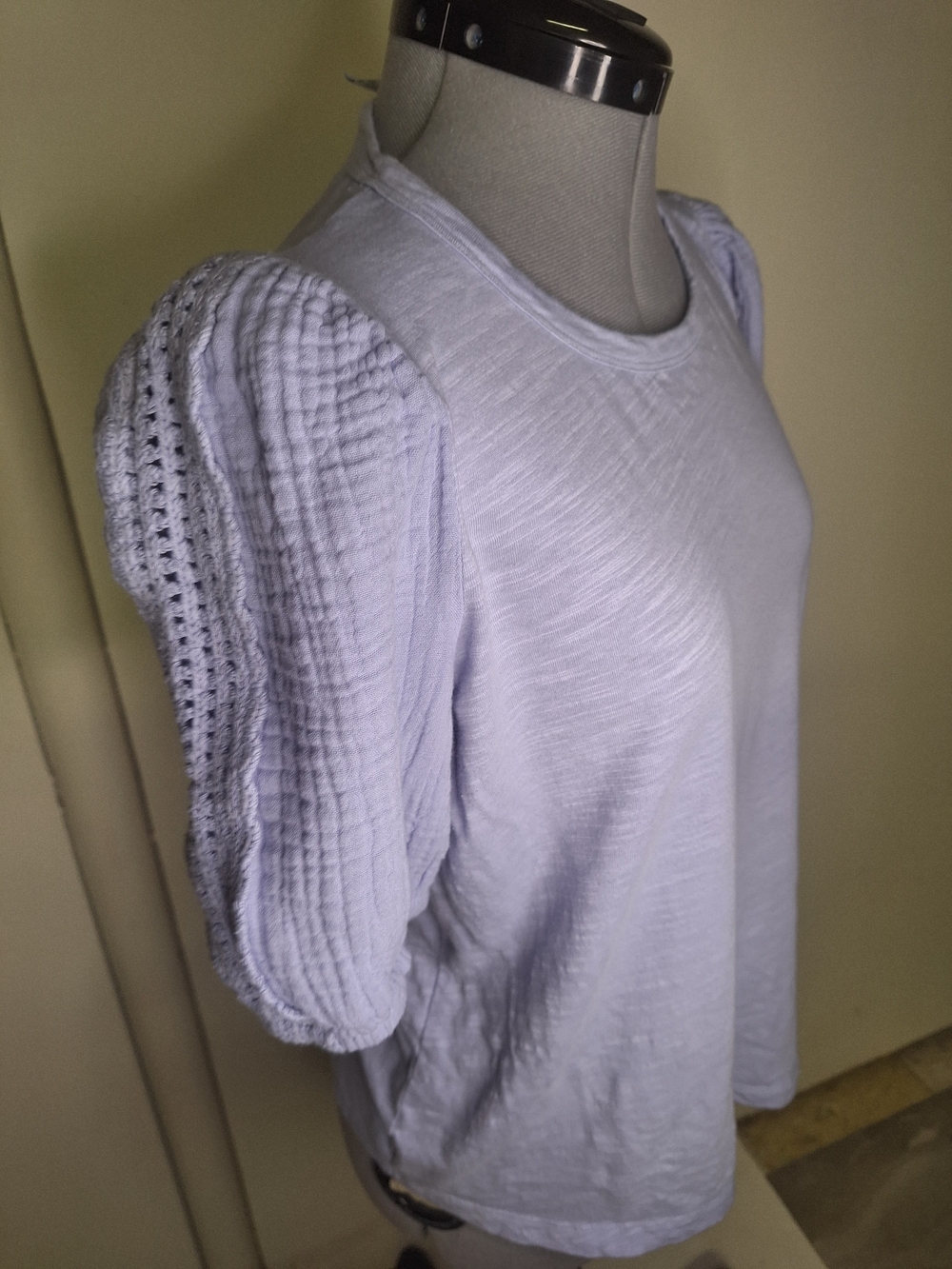 Light Perwinkle  Puff Sleeve Top With Croched Sleeves Size  Small.